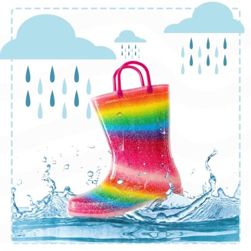 EUXTERPA Little Kids Wellies Light Up Boots for Girls Boys,Waterproof Wellington Boots for Childrens Non-slip Kids Garden Shoes Size 1 Child