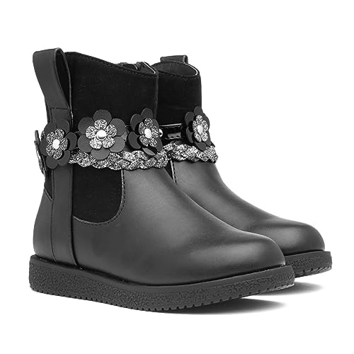 Walkright Ivy Kids Black Floral Ankle Boot - Size 12 Child UK - Black