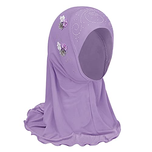 Little Girls Hijab Scarf Kids Muslim Headscarf Floral Islamic Amira Arab Instant Hijabs Head Wrap One Piece Prayer Scarves Lace Beanies Turban UV Protection Bandana Hat for 2-6 Years