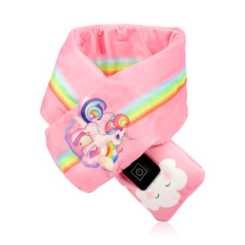 Runmeihe Heated Scarfs for Kids, Soft Heating Scarfs with 3 Heating Levels, Fast Heating up USB Heating Scarf for Children (Rainbow)