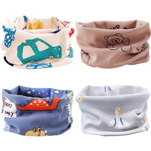 CENCERY 4 Pack Kids Scarf Toddler Scarf Kids Snood Kids Neck Warmer Scarf Windproof Warm Scarf Cartoon Children Scarf for Boy and Girls