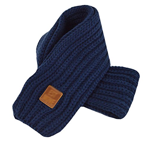 AiSi Kids Solid Color Soft Warm Knitted Scarf,Navy Blue