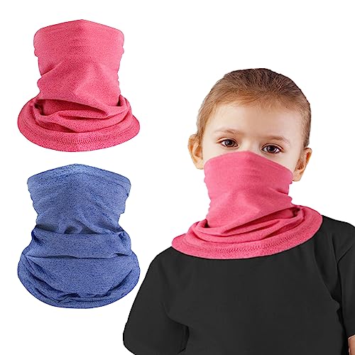 CYYMNA Children's Tube Scarf, Loop Scarf, Fleece Tube Scarf, Warm Neck Warmer, Windproof Ski Mask, Pack of 2, Pink and blue, 20*30 cm