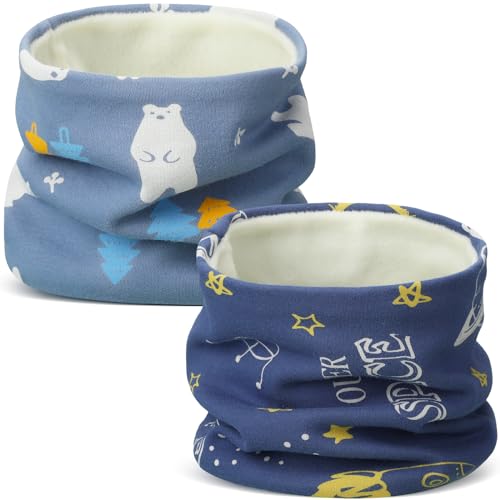 SATINIOR 2 Pcs Kids Cotton Neck Warmer Boys Girls Cold Neck Scarf Multi Use Soft Neck Scarves Thermal Windproof Loop Neckerchief for Toddler Boys Girls, 2 Styles