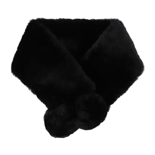 Winter Warm Neck Scarf Fluffy Fashion Scarf Neck Warmer Lightweight Plush Winter Scarf Soft Ball Wrap Cross Collar Scarves Gift for Women Children Skiing Riding Travel Holiday (Black)