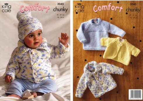 King Cole Knitting Pattern 3045 : Baby/Toddler Comfort Chunky Sweater, Jacket, Bolero and Hat (16-24in)