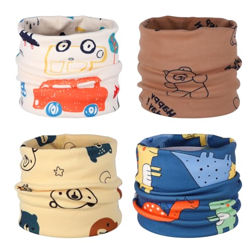 Fadcaer 4 Pieces Kids Snood Kids Neck Warmer O Neck Warmer Super Soft Breathable Kids Scarf Stretchy Washable Warmer Design Toddler Snood for Unisex Baby Toddler to Teen Winter Autumn Spring (Set B)