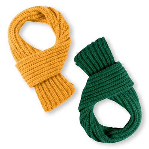 XIHIRCD 2pcs Kids Scarf, Winter Neck Warmer Soft Small Knitted Scarves Reusable Winter Clothing Wear for Toddlers Boys Girls Children in Cold Weather (Ginger, Green)