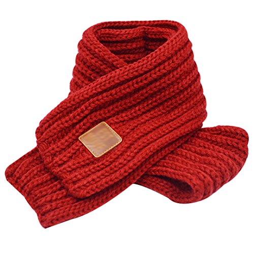 LA HUATE Kids Scarves Autumn Winter Wool Knit Scarf Warm Solid Color Neckerchiefs Collar Neck Warmer Wine Red One Size