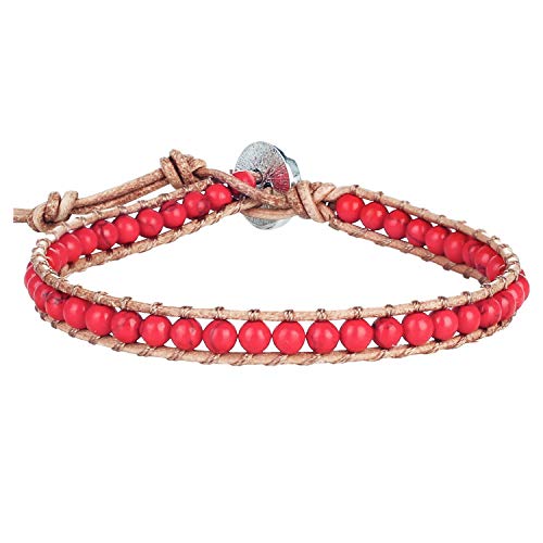 KELITCH Jade Bead Single Wrap Leather Link Bracelet Handmade Friendship New Charm Cuff Bangle Jewelry Gift for Women Mens