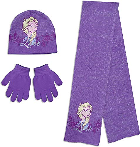 Disney Frozen Elsa Hat Scarf Gloves Set (52 cm, Purple)