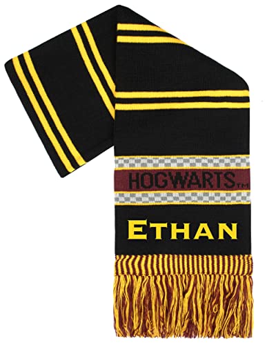 Harry Potter - Children's Personalised Scarf - Black Hogwarts Design - Woolly Scarf - One Size Fits All - Official Merchandise