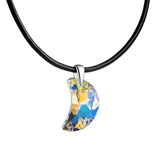 butterfly Girl Leather Necklace Swarovski Elements Moon Crystal Length Adjustable Jewelry Pouch Kids Gift