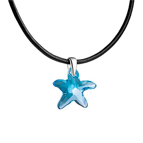 butterfly Girl Leaher Chain Swarovski Elements Starfish Light Blue Length Adjustable Jewelry Pouch School Enrollment Gift