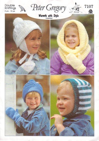 Knitting Pattern for Childrens Hats - Peter Gregor Leaflet Number 7107 - Double Knitting, Sizes 2 - 12 Years (Peter Gregory)
