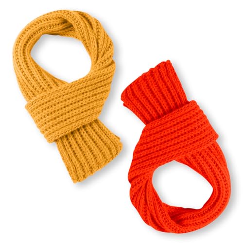 XIHIRCD 2pcs Kids Scarf, Small Soft Knitted Scarves Winter Neck Warmer Reusable Winter Clothing Wear for Toddlers Boys Girls Children in Cold Weather (Ginger, Bright Orange)