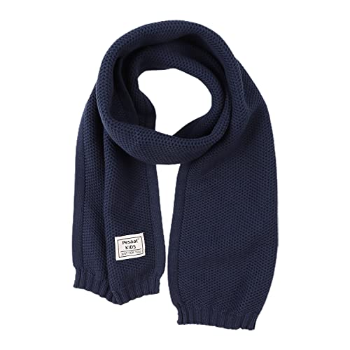 Pesaat Kids Winter Knit Scarf Solid Warm Neck Warmer Toddler Soft Long Scarves for Boys Girls Neckerchief Collar Warp Autumn (Navy)