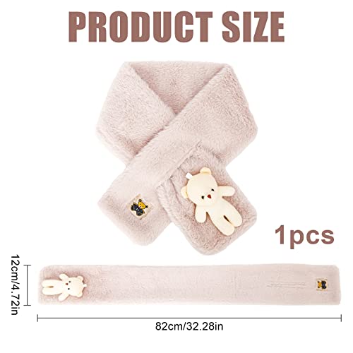 Cute Bear Plush Bib Scarf for Adult and Child, Winter Warm Cartoon Little White Bear Plush Scarf All-Match Cross Scarf Super Soft Warm and Thick Plush Scarf (Beige)