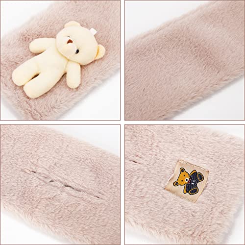 Cute Bear Plush Bib Scarf for Adult and Child, Winter Warm Cartoon Little White Bear Plush Scarf All-Match Cross Scarf Super Soft Warm and Thick Plush Scarf (Beige)