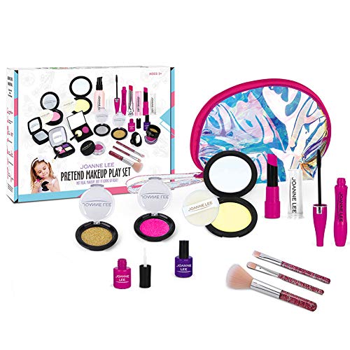 ISAKEN Children's make-up set, girls, 18 pieces, washable make-up set, children's make-up case, cosmetic set with cosmetic bag, girls, children's make-up set, role play cosmetics, toy, birthday gift.