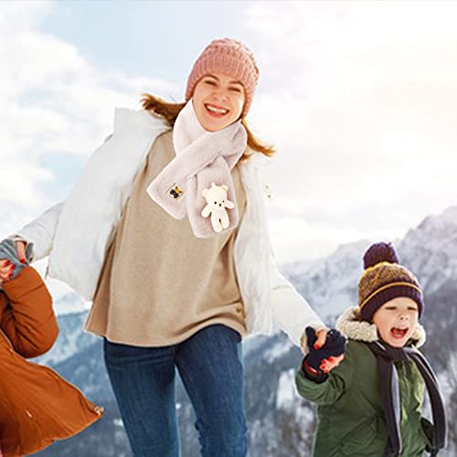 Cute Bear Plush Bib Scarf for Adult and Child, Winter Warm Cartoon Little White Bear Plush Scarf All-Match Cross Scarf Super Soft Warm and Thick Plush Scarf (Beige)