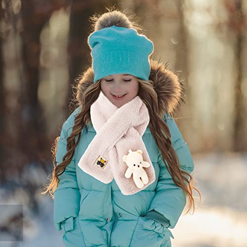 Cute Bear Plush Bib Scarf for Adult and Child, Winter Warm Cartoon Little White Bear Plush Scarf All-Match Cross Scarf Super Soft Warm and Thick Plush Scarf (Beige)