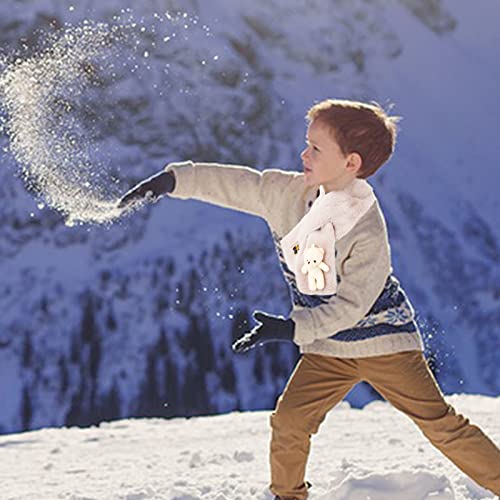 Cute Bear Plush Bib Scarf for Adult and Child, Winter Warm Cartoon Little White Bear Plush Scarf All-Match Cross Scarf Super Soft Warm and Thick Plush Scarf (Beige)