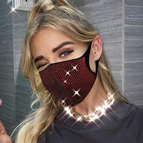 IYOU Sparkly Crystal Mouth Cover Reusable Black Face Masks Bling Rhinestone Masquerade Face Cover Halloween Genie Costume Glitter Decoration Jewelry for Women and Girls