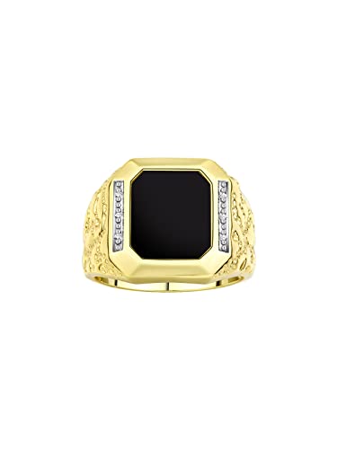 RYLOS Mens Rings 14K Yellow Gold Ring With Diamonds and Black Onyx Set in Designer Nugget Style Rings For Men Men's Rings Gold Rings Sizes 8,9,10,11,12,13 Mens Jewelry