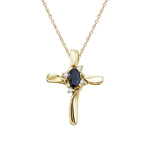 14K Yellow Gold Sapphire and Diamond Cross Pendant with 18" Chain