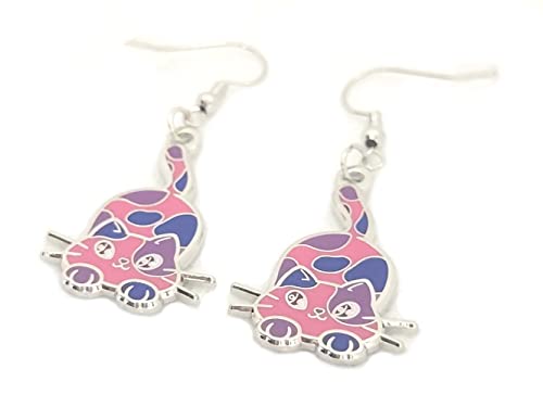 Bisexual Pride Cat Earrings in Bi Flag | Chibi Neko LGBTQ+ Subtle Pride Jewelry, Stainless Steel, No Gemstone