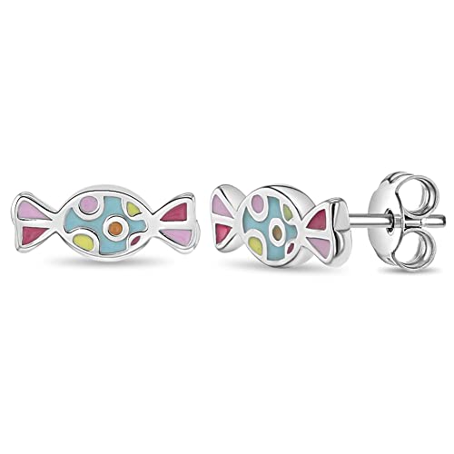 925 Sterling Silver Multicolor Enamel Sweet Candy Earrings for Little Girls and Pre-Teens - Sweet As Can Be Candy Shaped Jewelry For Girls - Fun and Unique Jewelry for Girls Birthday Gifts