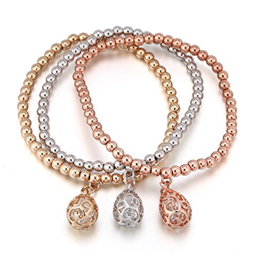 Women Charm Bracelet,Stretch Bead Bangle Bracelet Teardrop Pendant Friendship Bracelet Cuff Bracelet for Girls with CZ Crystal (3pcs/Set) (Multi-Colour Teardrop)