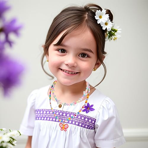 PinkSheep Kids Beaded Necklace And Bracelet 3 Sets, Little Girls Jewelry In Box, Favors Bags For Kids