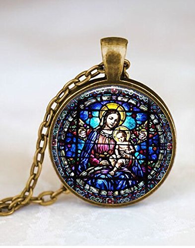 ASA Virgin Mary and Child Stained Glass âÂ€¢ Christian Jewelry âÂ€¢ Christian Gifts âÂ€¢ Virgin Mary Necklace âÂ€¢ Christian Necklace âÂ€¢ Baby Jesus Jewelry