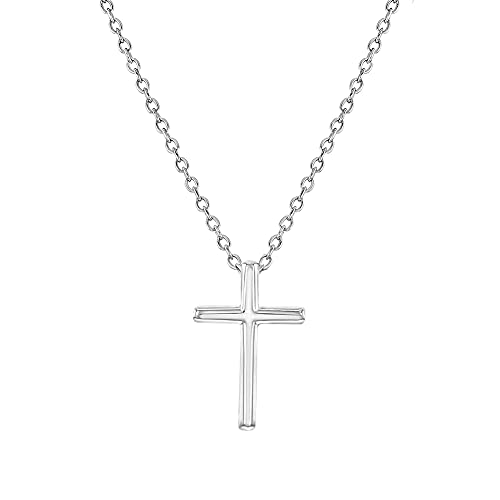 In Season Jewelry Baby Boys' 925 Sterling Silver 16" Plain Cross Necklace for Kids Pendant & Chain - Ideal Religious Necklace with Unique Classic Cross