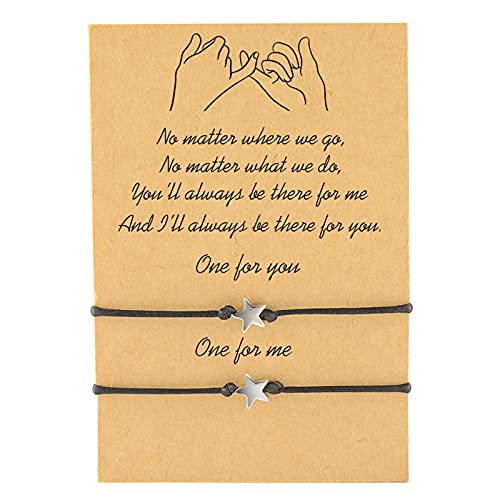 POWWA Friendship Star String Bracelets 2PCS for Women Men Adjustable Bracelets Mother Daughter Couple BFF Birthday Gift