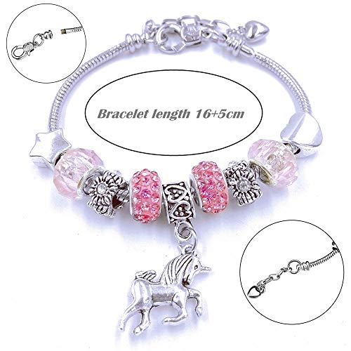 Yiran Girls Magical Unicorn Jewelry Set Sparkly Crystal Charm Rhinestones Bracelet Necklace with Gift Box Greeting Card For Girls Play Pretend Dress Up, Nice Gifts For Christmas And Birthday