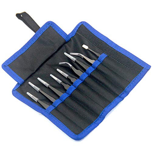 9 PiecesTweezers Set ESD Anti-Static Tweezers Repair Tool Kit with Bag for Computer/Mobile/Watch Repair, Jewelry Making, Laboratory and Precision Work Ewparts