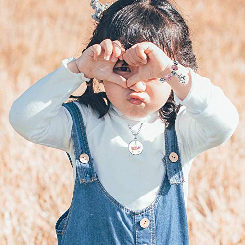 Yiran Girls Magical Unicorn Jewelry Set Sparkly Crystal Charm Rhinestones Bracelet Necklace with Gift Box Greeting Card For Girls Play Pretend Dress Up, Nice Gifts For Christmas And Birthday