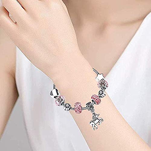 Yiran Girls Magical Unicorn Jewelry Set Sparkly Crystal Charm Rhinestones Bracelet Necklace with Gift Box Greeting Card For Girls Play Pretend Dress Up, Nice Gifts For Christmas And Birthday