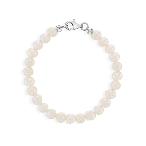 925 Sterling Silver White Freshwater Cultured Pearl Bracelet for Girls & Preteens 5.5" - Elegant Formal Event Jewelry for Children - Delicate Freshwater Pearl Accessories for Girls Communion Outfits