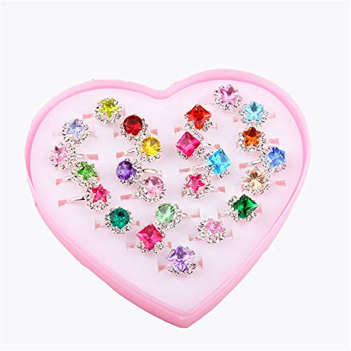 Zeagro Girls Rings for Kids, Adjustable Jewellery Ring Dress up Rings for Children, Birthday Gifts, Princess Costume Party, Box Set(24PCS-1)
