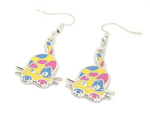 Pansexual Pride Cat Earrings in Pan Flag | Chibi Neko LGBTQ+ Subtle Pride Jewelry, Stainless Steel, No Gemstone