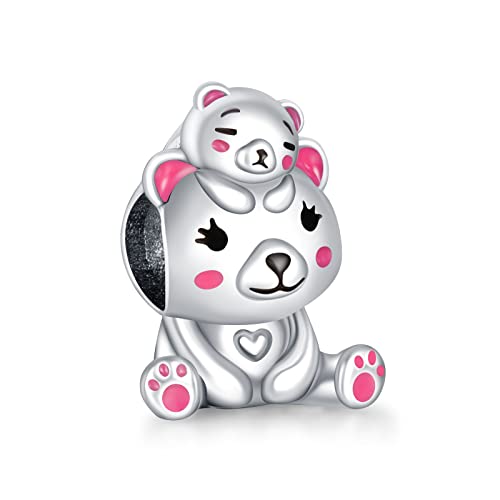 LaMenars Mammy and Baby Bear Charm 925 Sterling Silver Beads for Bracelets, Halloween Birthday Jewelry Gifts Women Girls