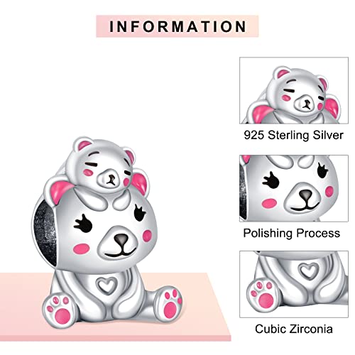 LaMenars Mammy and Baby Bear Charm 925 Sterling Silver Beads for Bracelets, Halloween Birthday Jewelry Gifts Women Girls