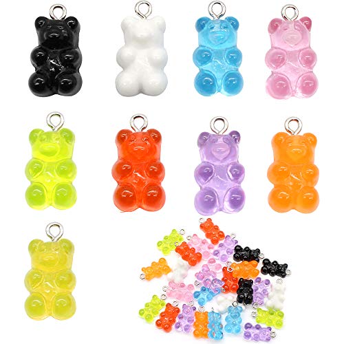 Booly 45 Pcs Colorful Gummy Resin Bear Charms Pendants Candy Gummy Charms Bear Resin Bear Keychains Pendant Charms for DIY Jewelry Necklace Supplies