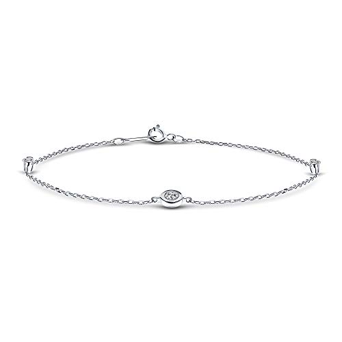 MIORE Diamond Bracelet Women's Anchor Chain with Pendants Diamonds 0.15 Carat Yellow Gold White Gold 9 Carat 375 Gold Length 18 cm Jewellery, 18 centimeters, White Gold