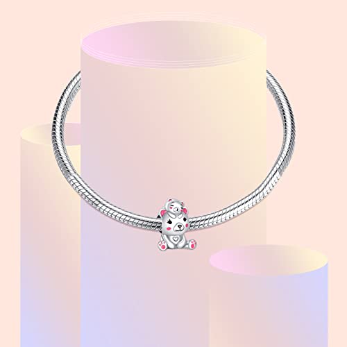 LaMenars Mammy and Baby Bear Charm 925 Sterling Silver Beads for Bracelets, Halloween Birthday Jewelry Gifts Women Girls