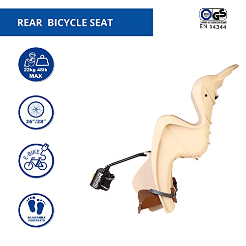 Mr Fox- Rear seat for Bicycle - for children up to 22 kg, from 3 to 8 years old - can be fixed to frame - Beige